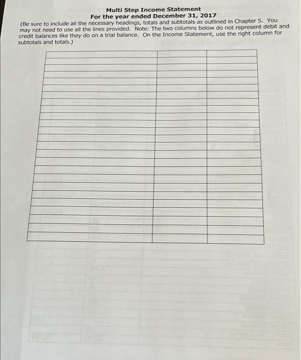 balance below, complete the Multi-Step Income Statement and prepare the Statement of