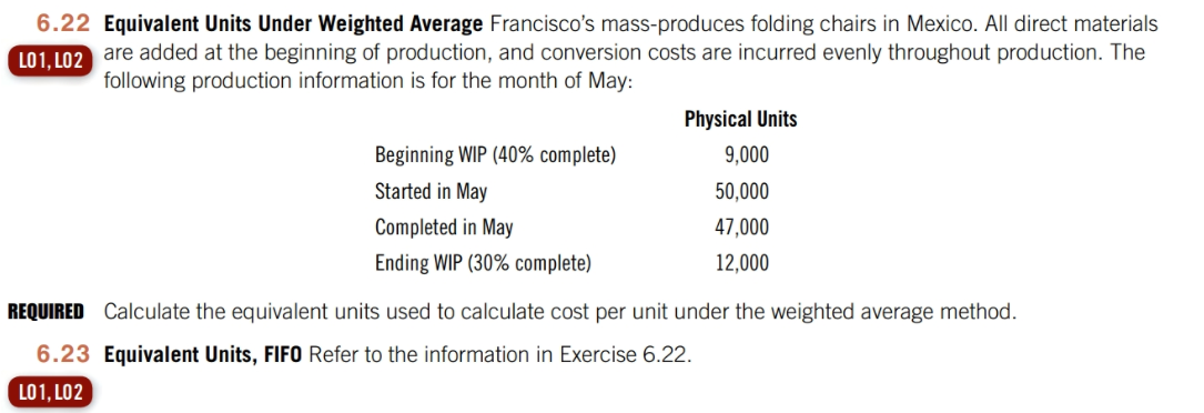  6.22 and 6.23 Please 6.22 Equivalent Units Under Weighted Average Francisco's