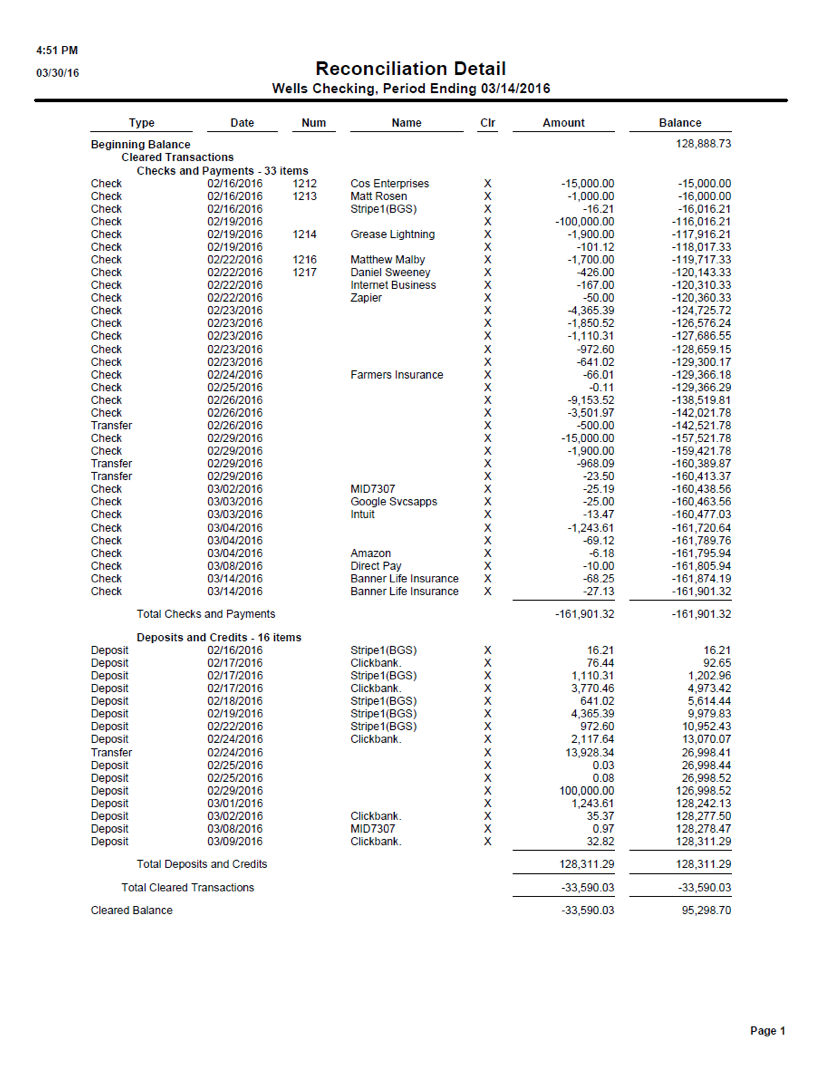 Please carefully view the Reconciliation Detail and Summary reports below. List and