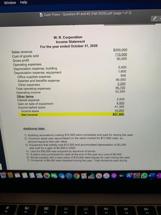 (page 1 of 3) W.R. Corporation Balance Sheet October 31, 2020 Assets
