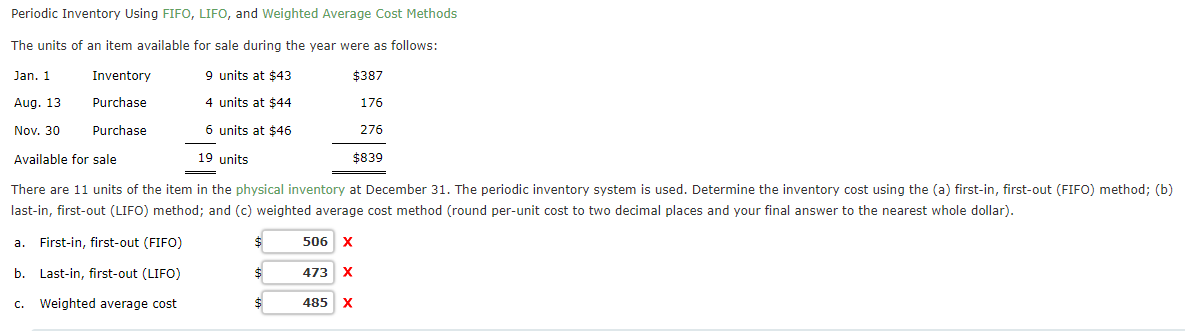 Periodic Inventory Using FIFO, LIFO, and Weighted Average Cost Methods The