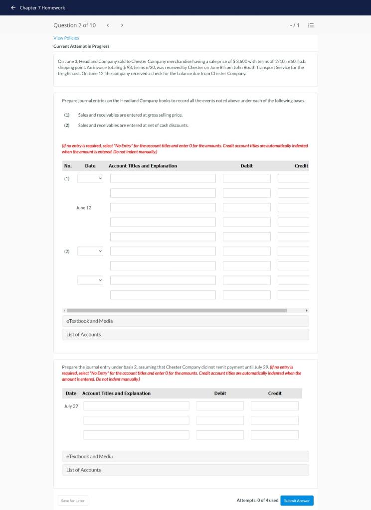 + Chapter 7 Homework Question 2 of 10 > - /
