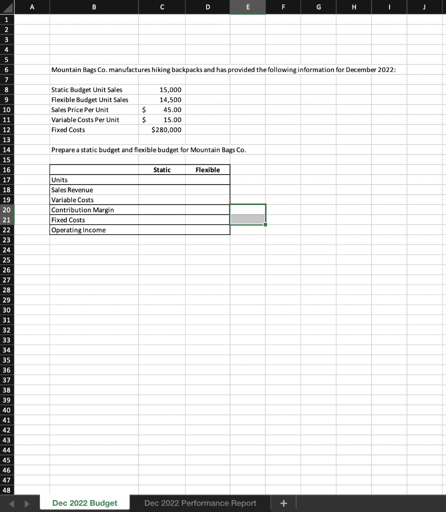 need to prepare a static and flexible budget for a manufacturing company.