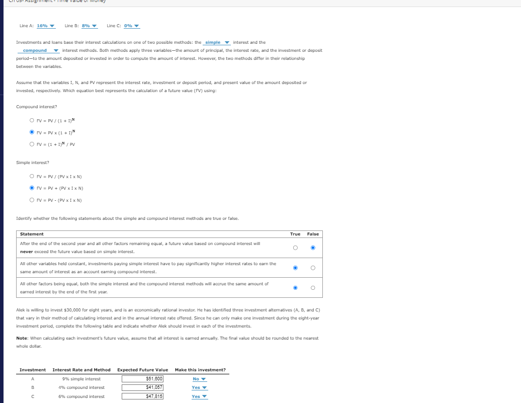  Line A: 16%grad, Line B: 8%?grad Line C: 0%grad Investments and