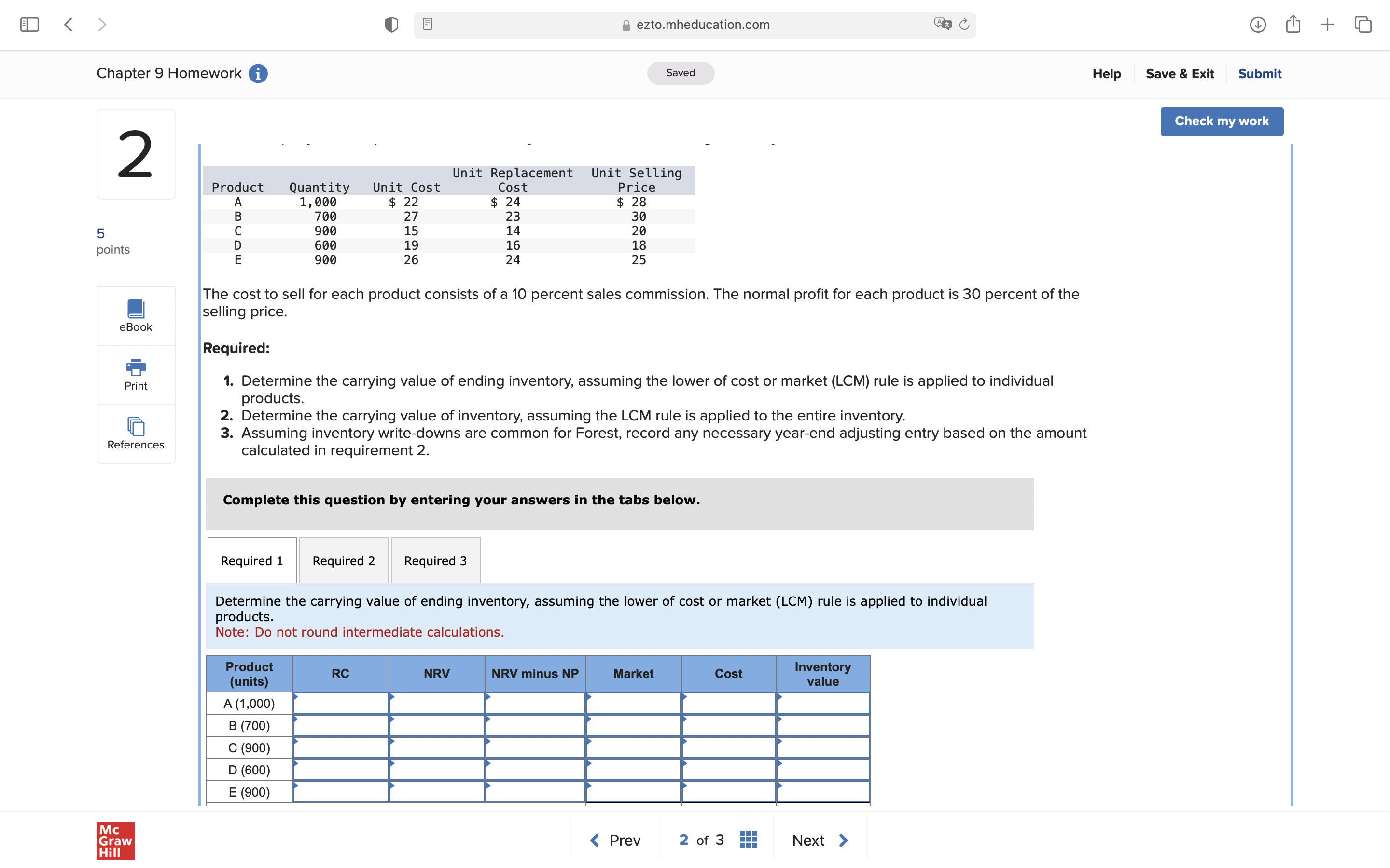  Chapter 9 Homework Saved Help Save & Exit Submit Check my