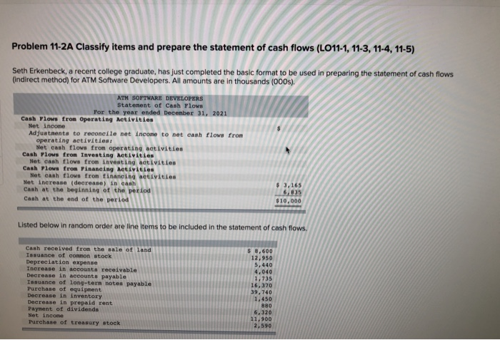  Problem 11-2A Classify items and prepare the statement of cash flows