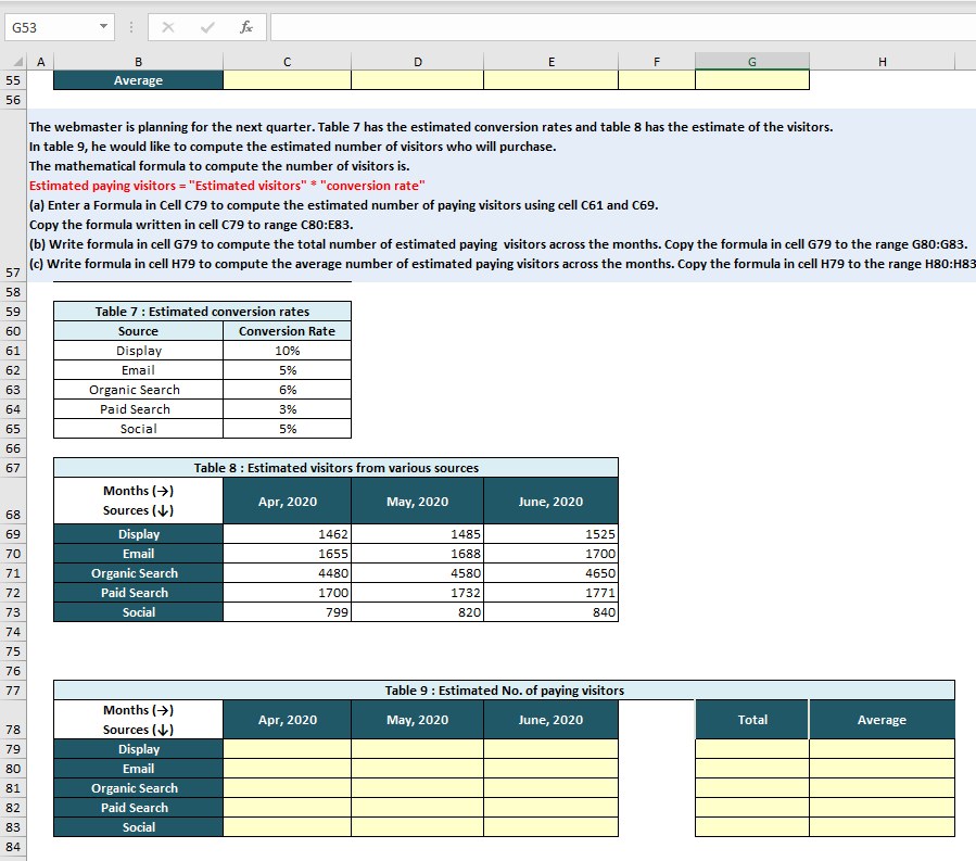 G53 for A D E F G H B Average 55