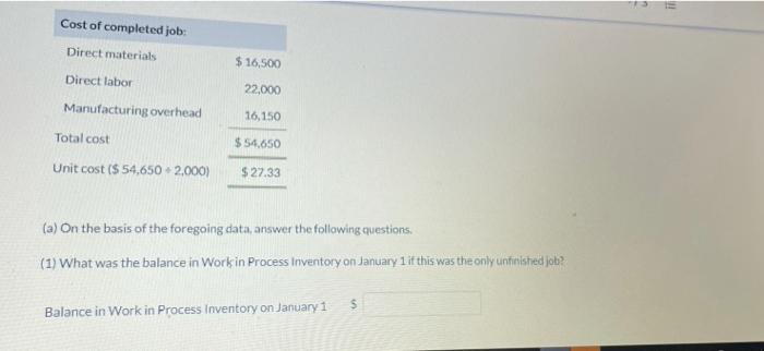 for Ryan Company is shown below. Job No. 92 For 2,000 Units