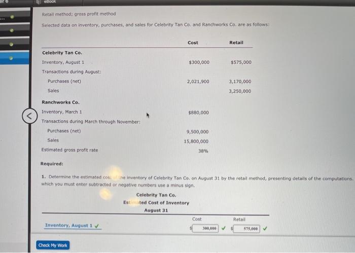  i just need help with 2.a BOOK Retail method: gross profit