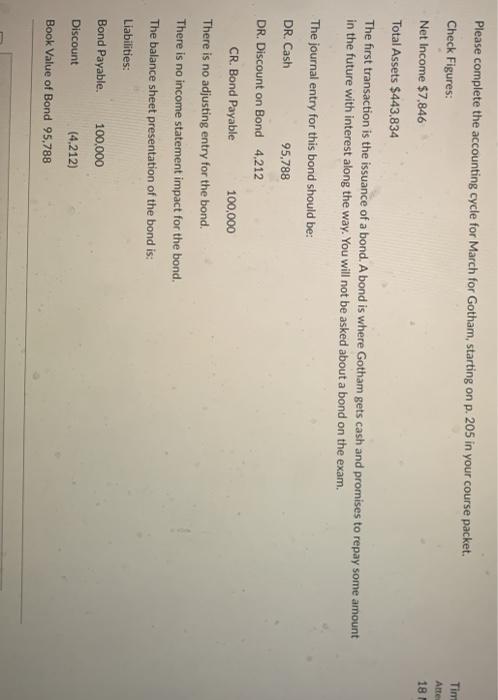  Tim Arte 18 Please complete the accounting cycle for March for