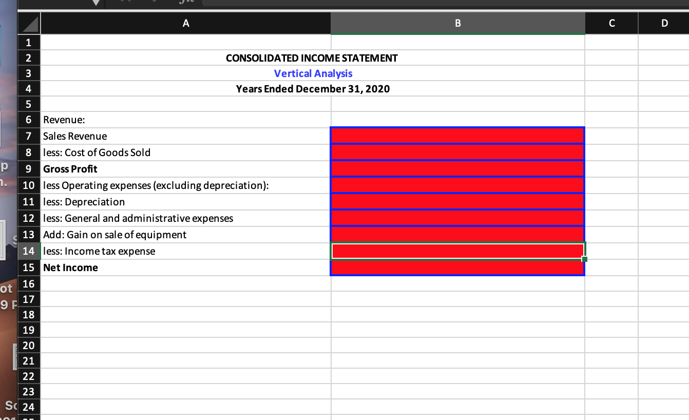 analysis year. You must use formulas with cell references for all calculations