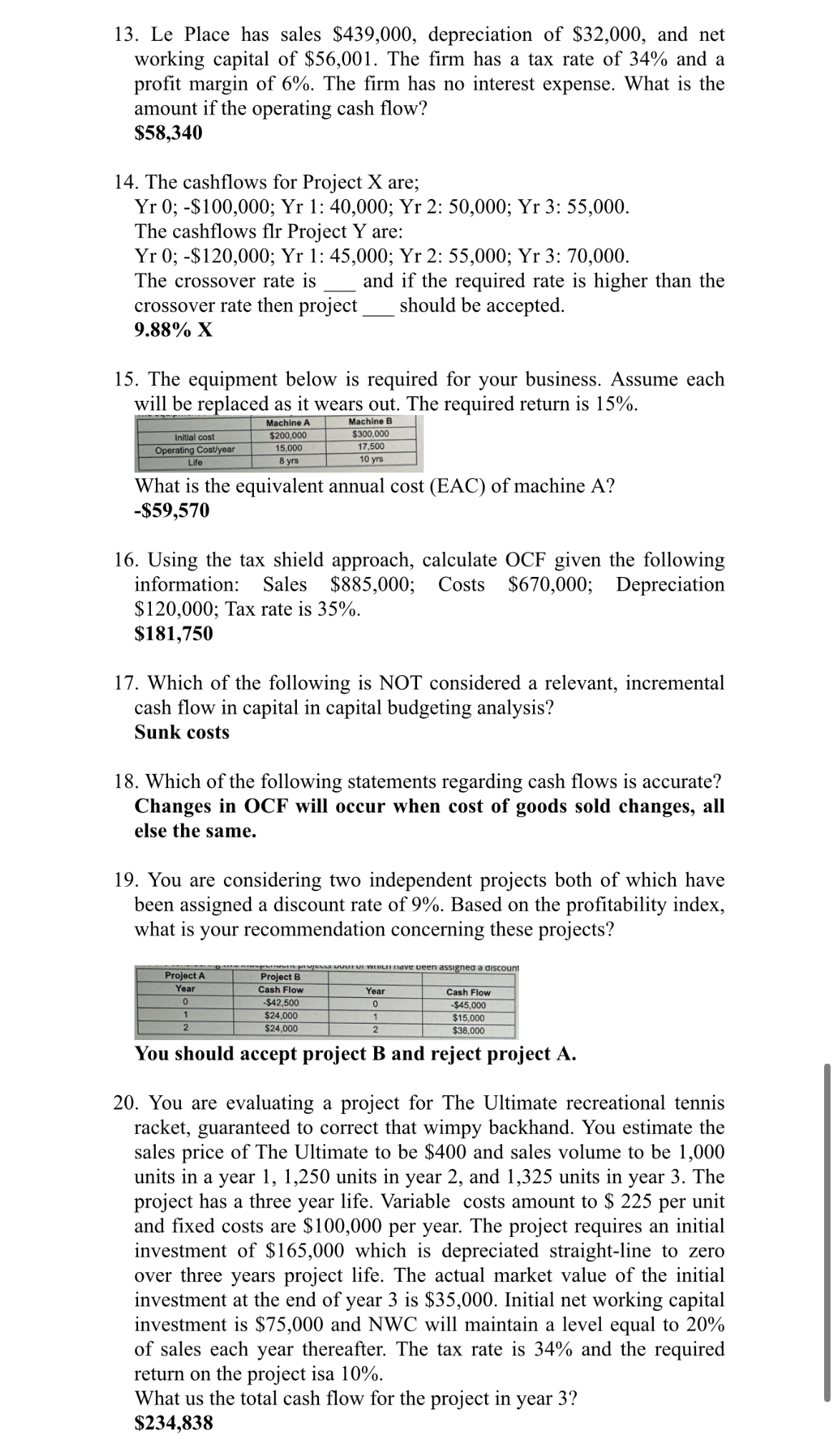  Le Place has sales $439,000, depreciation of $32,000, and net working