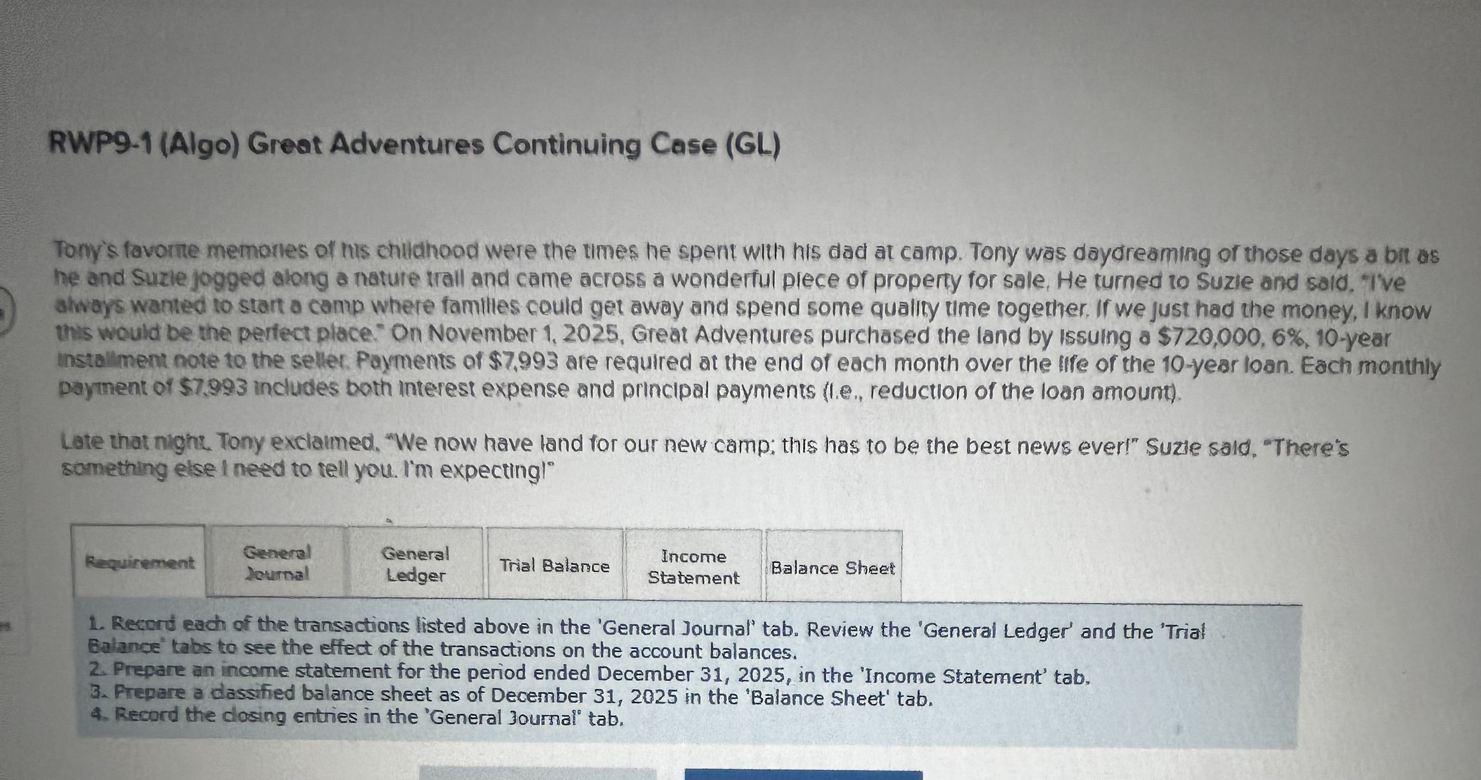  RWP9-1(Algo) Great Adventures Continuing Case (GL) Tony's favorite memories of his