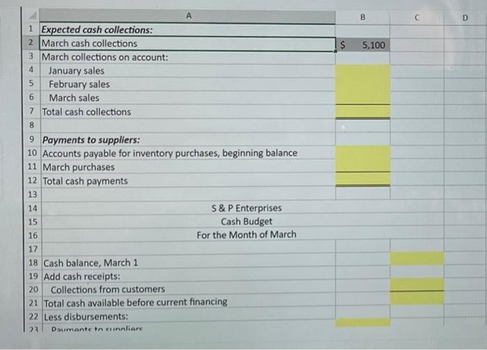 Payments to suppliers. Use the information included in the Excel Simulation and
