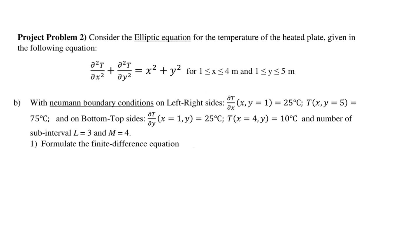 Project Problem 2) Consider the Elliptic equation for the temperature of