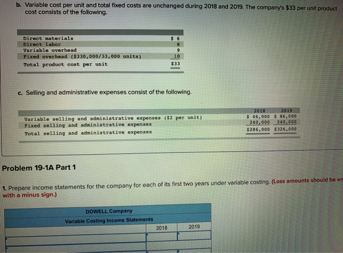 to absorption costing Income (two consecutive years) LO P2, P3 (The following