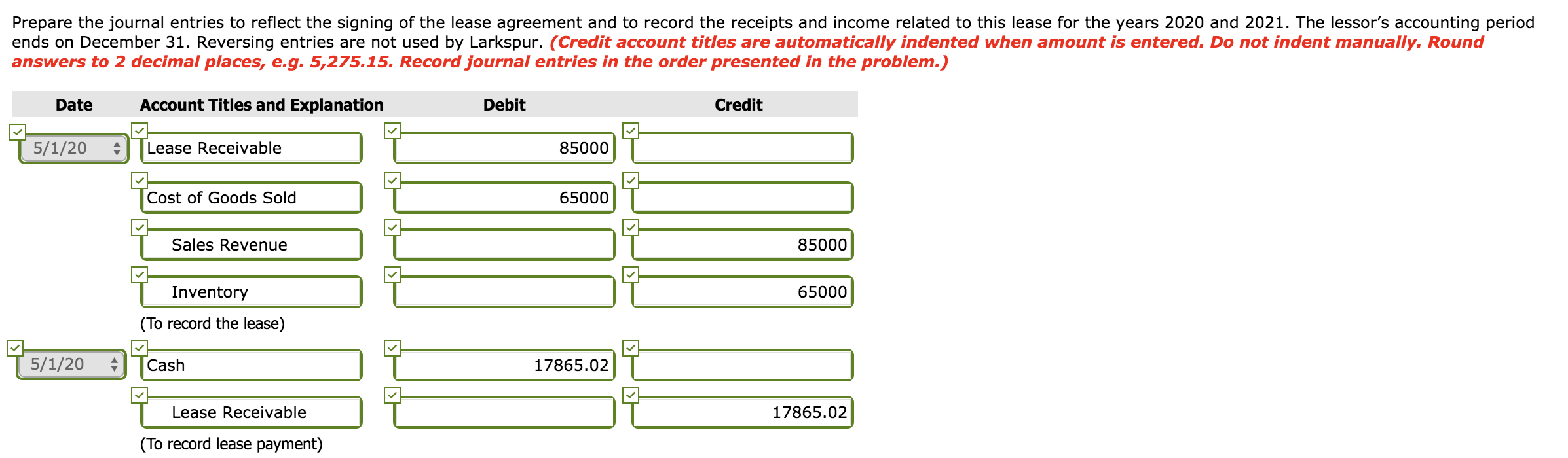 Crane Company, a lessee. May 1, 2020 Commencement date Annual lease payment