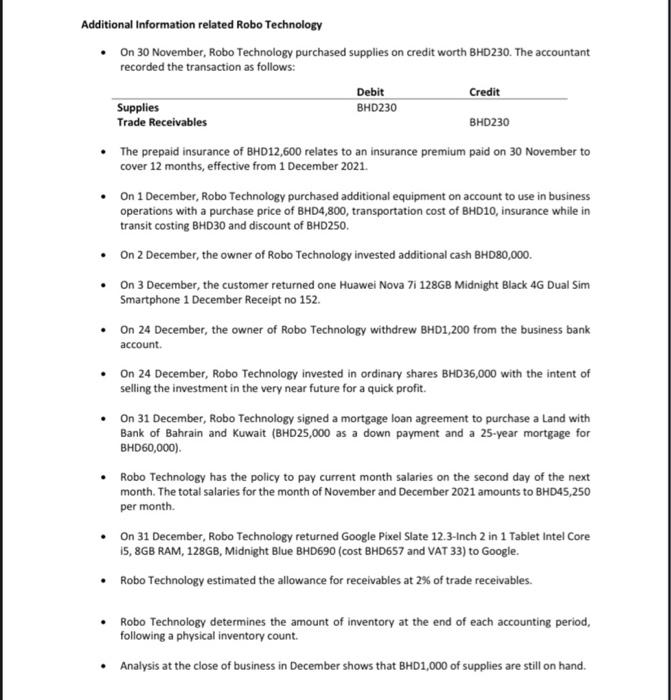 role of Robo Technology accountants, refer to the preceding business documents and