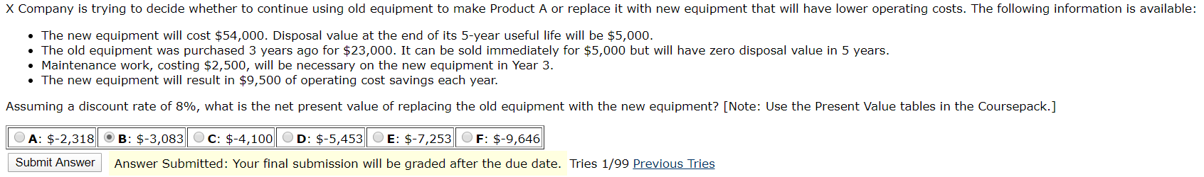 X Company is trying to decide whether to continue using old