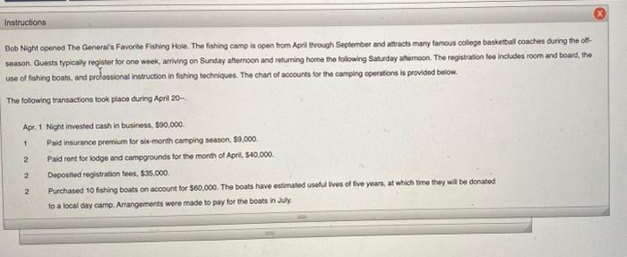  PLEASE HELP ASAP! Instructions Bob Night opened The General's Favorite Fishing