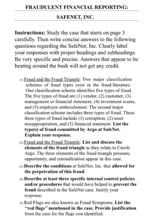  FRAUDULENT FINANCIAL REPORTING: SAFENET, INC. Instructions: Study the case that starts