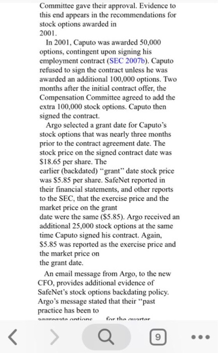 financial statement. List the type(s) of fraud committed by Argo at SafeNet.