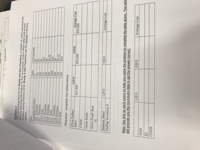  wallet 59.50 Required: complete the tables below FIFO LIFO FIFO LIFO