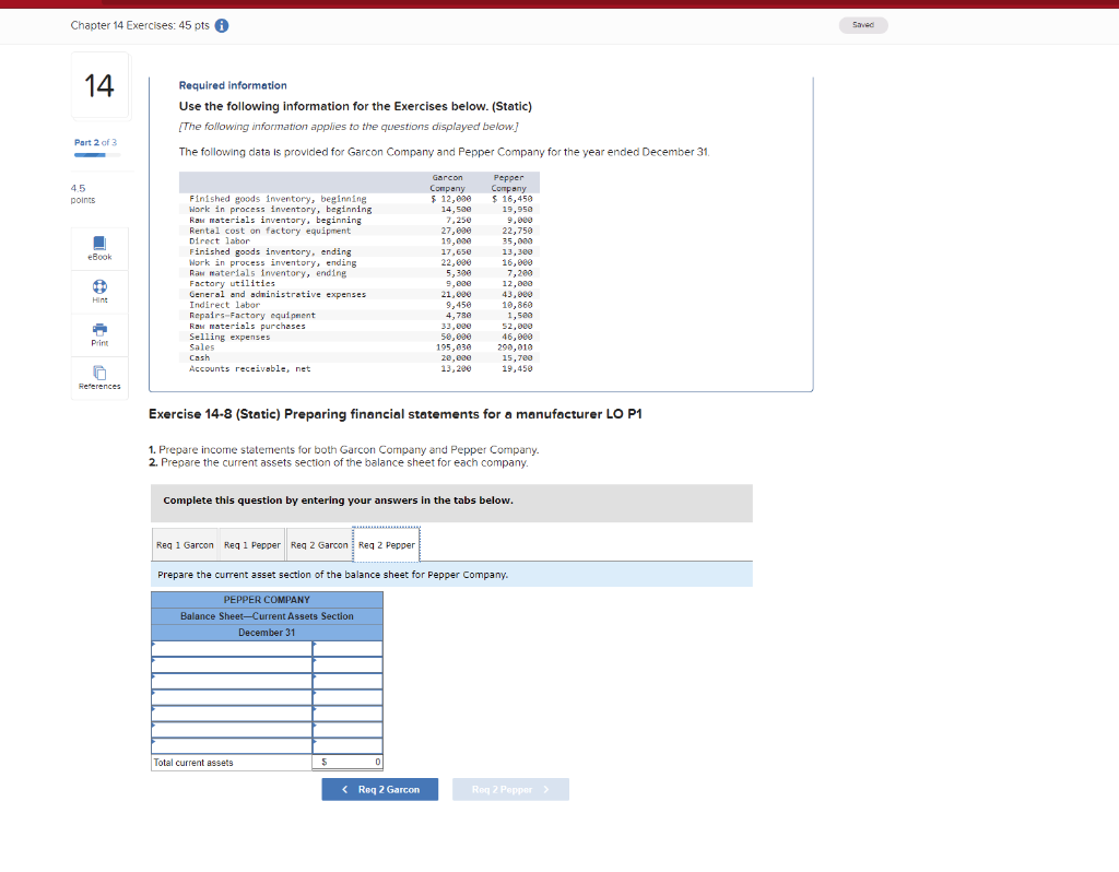  Chapter 14 Exercises: 45 pts A Saved 14 Required information Use
