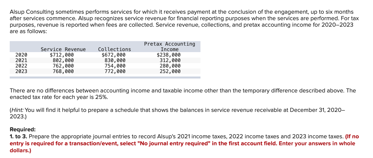 Alsup Consulting sometimes performs services for which it receives payment at