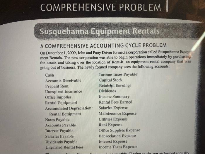  COMPREHENSIVE PROBLEM | Susquehanna Equipment Rentals A COMPREHENSIVE ACCOUNTING CYCLE PROBLEM