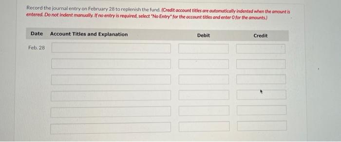 established on February 14 with a balance of $93. On February 28,