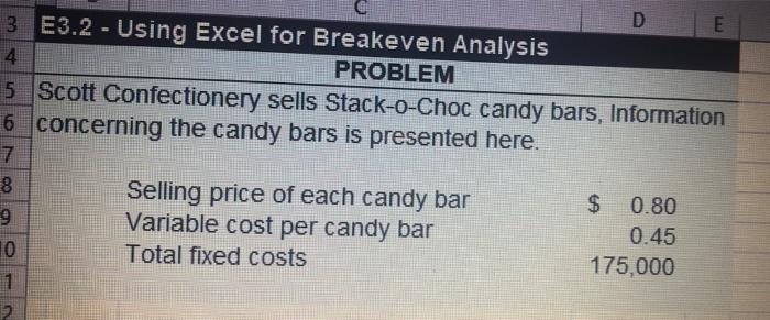  E D E 3 E3.2 - Using Excel for Breakeven Analysis