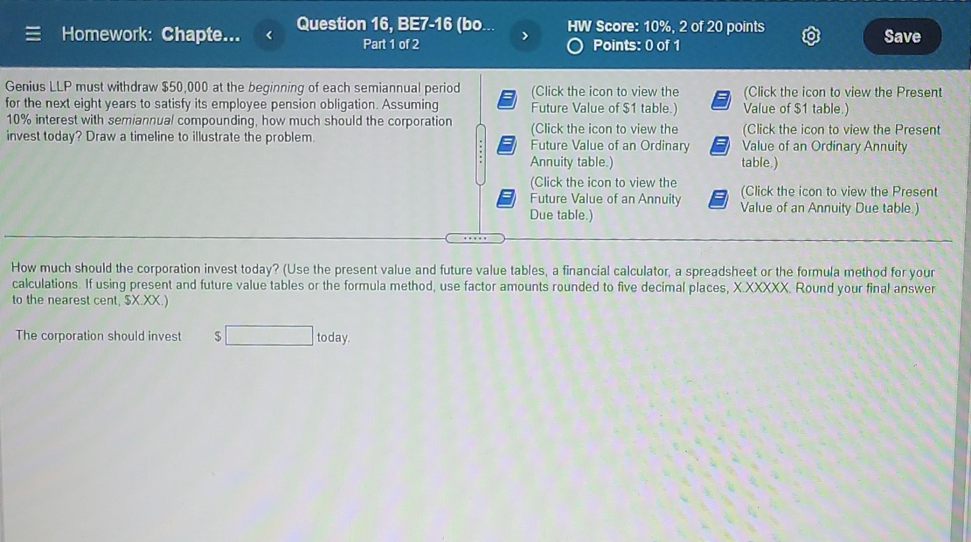 = Homework: Chapte... Question 16, BE7-16 (bo... > HW Score: 10%,