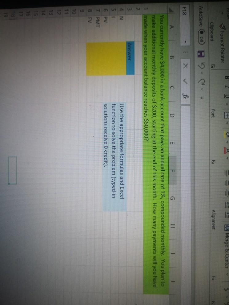  1 U Merge & Center Format Painter Clipboard Font Alignment N