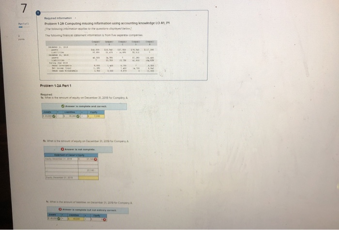  7 Required for Problem 1-2A Computing ng formation using accounting knowledge