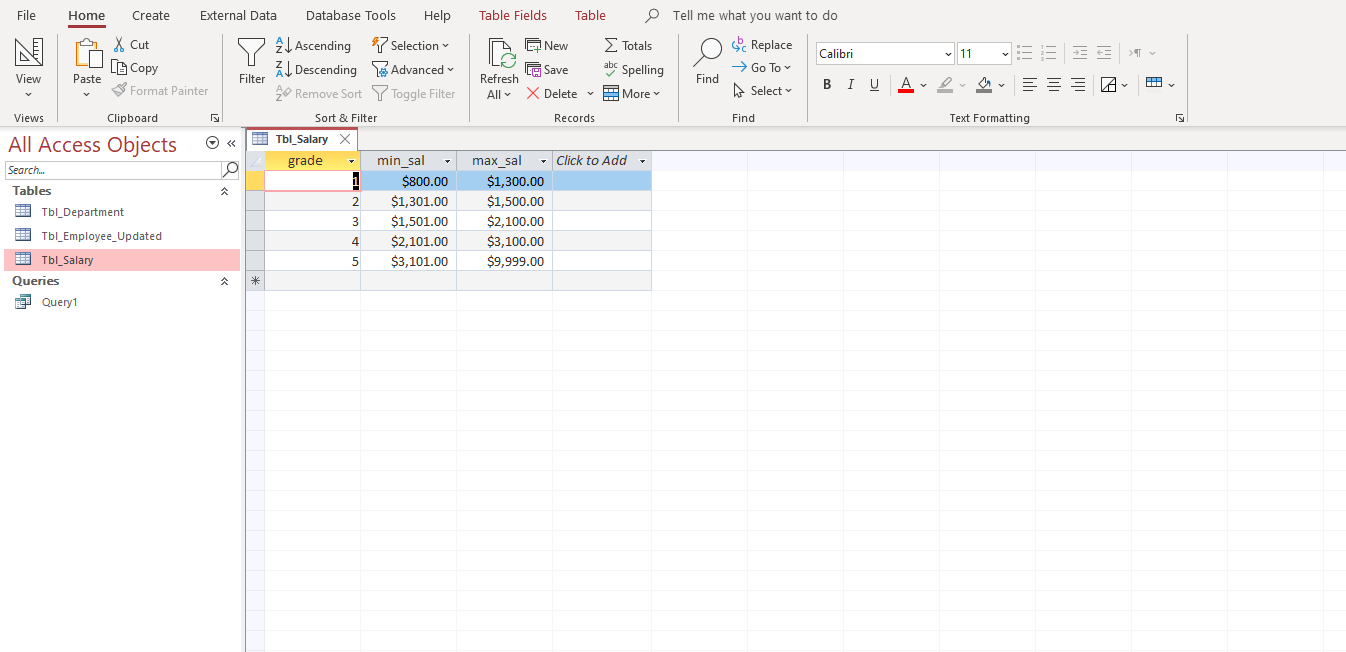  Table Fields Table Tell me what you want to do New