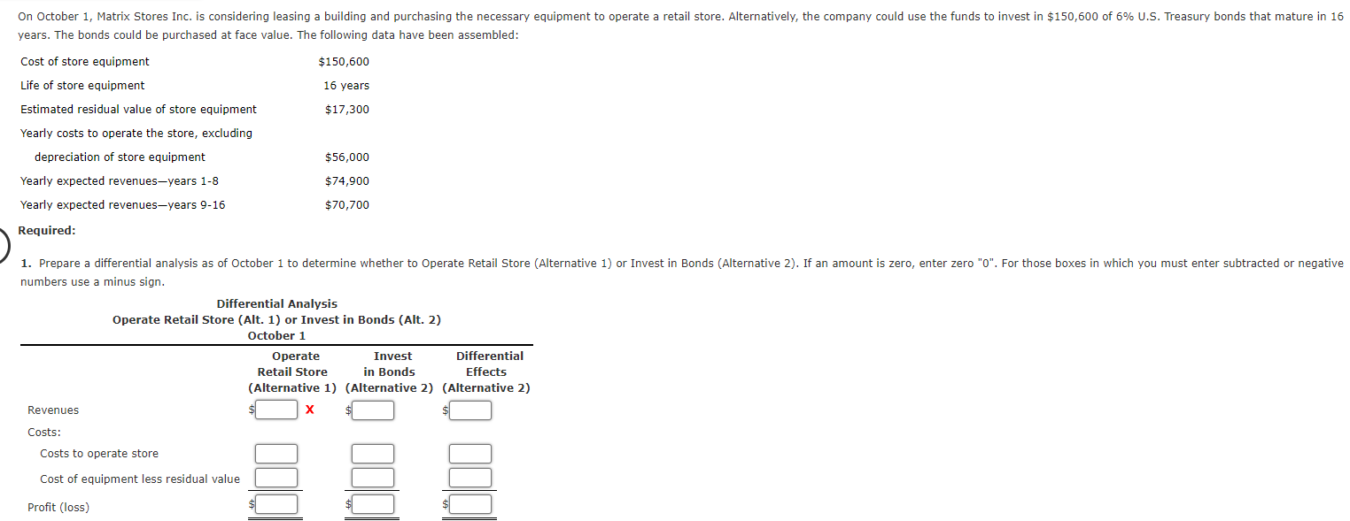 On October 1, Matrix Stores Inc. is considering leasing a building and