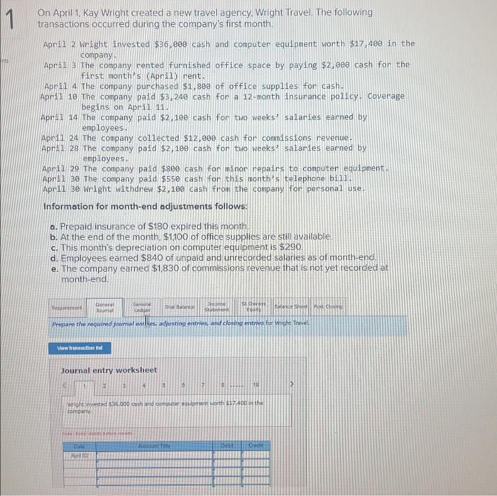 plz help fast and answer all questions April 2 Wright invested $36,000