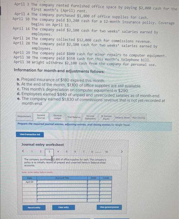 company rented furnished office space by paying $2,000 cash for the first