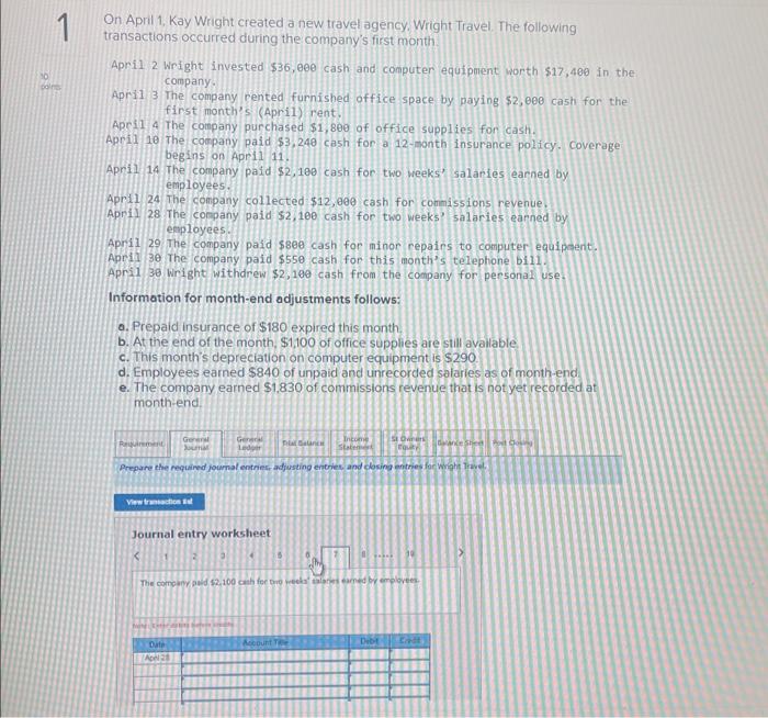 paid $2,100 cash for two weeks? salaries earned by employees. April 24