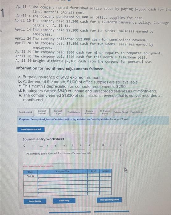 paid $2,100 cash for two weeks' salaries earned by employees. April 29