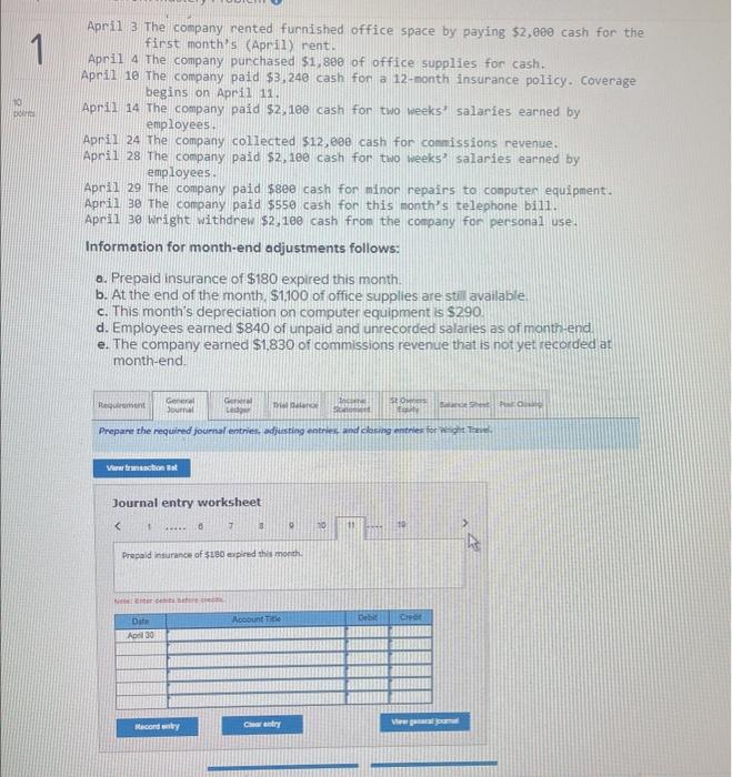30 The company paid $550 cash for this month's telephone bill. April