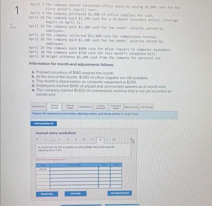 30 Wright withdrew $2,100 cash from the company for personal use. Information