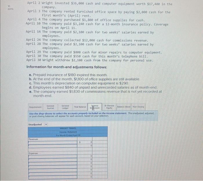$1,800 of office supplies for cash. April 10 The company paid $3,240