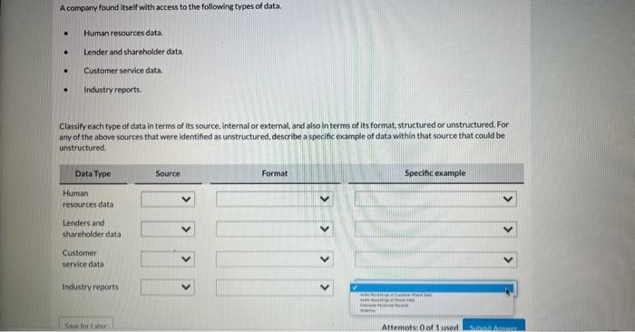 13. ASAP PLZ Classify each type of data in terms of its