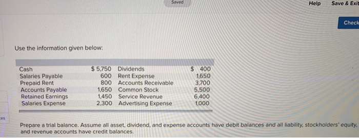  Saved Save & Exit Help Check Use the information given below: