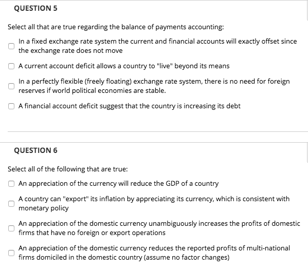  QUESTION 5 Select all that are true regarding the balance of