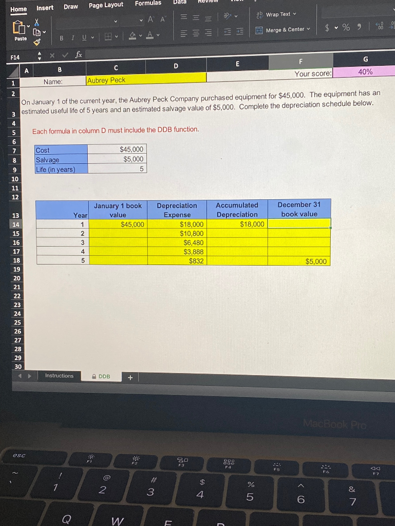  Formulas Data REVIEW Insert Page Layout Draw Home - ab Wrap