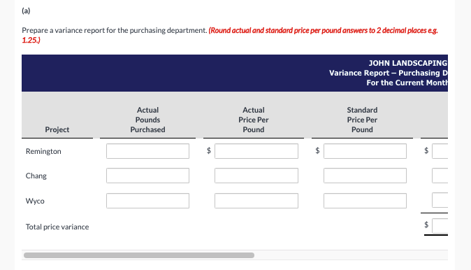 During a recent month, the company worked on three projects (Remington, Chang,