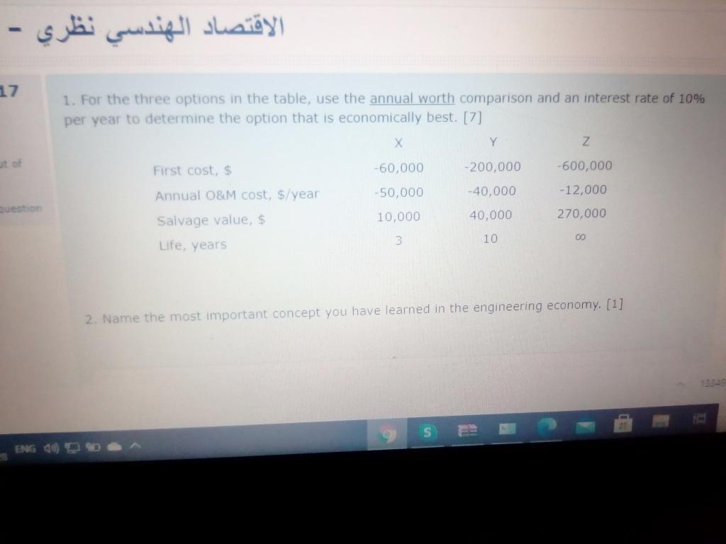  17 1. For the three options in the table, use the